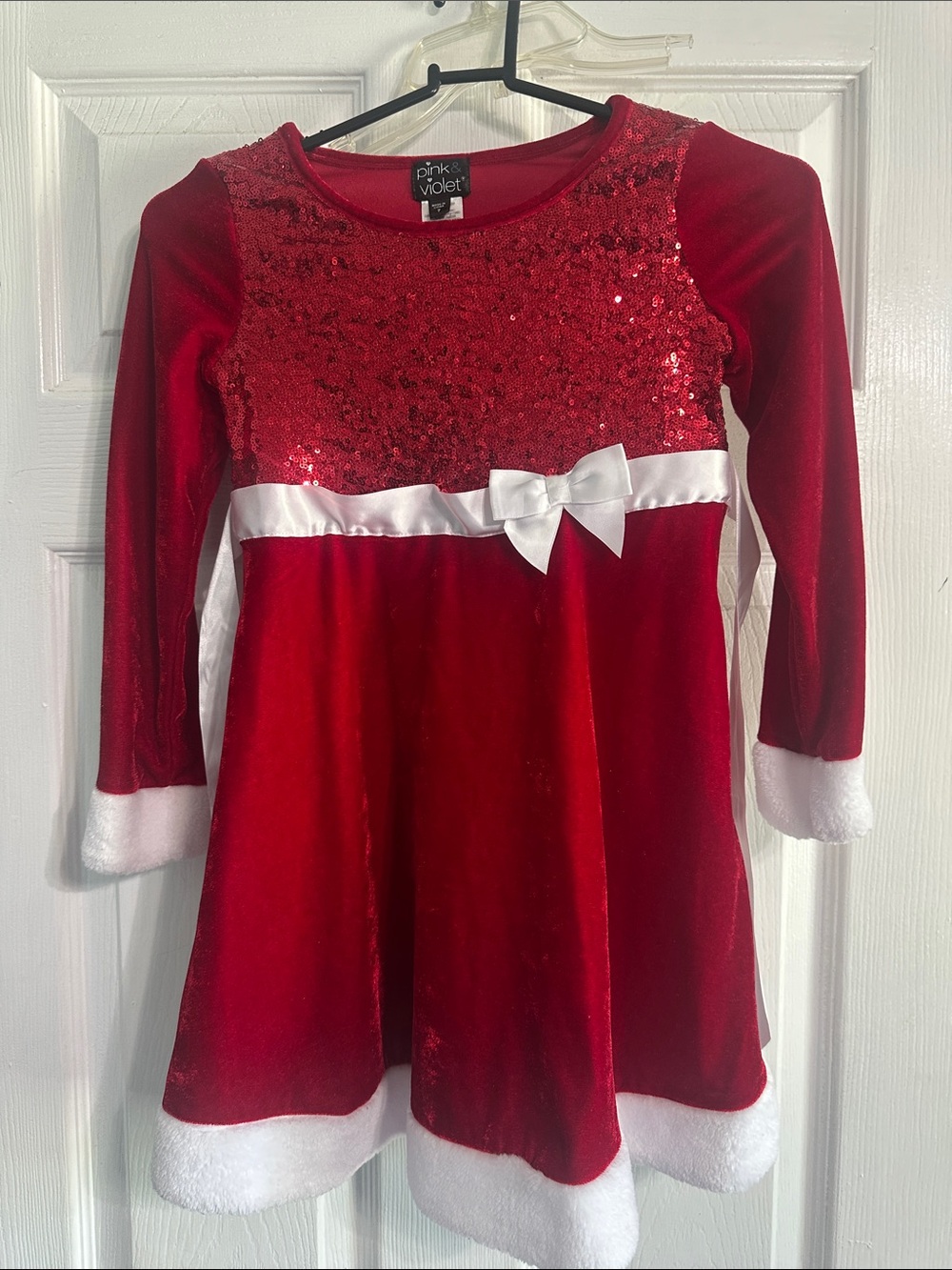 Red Velvet Holiday Dress with faux fur. Size 7